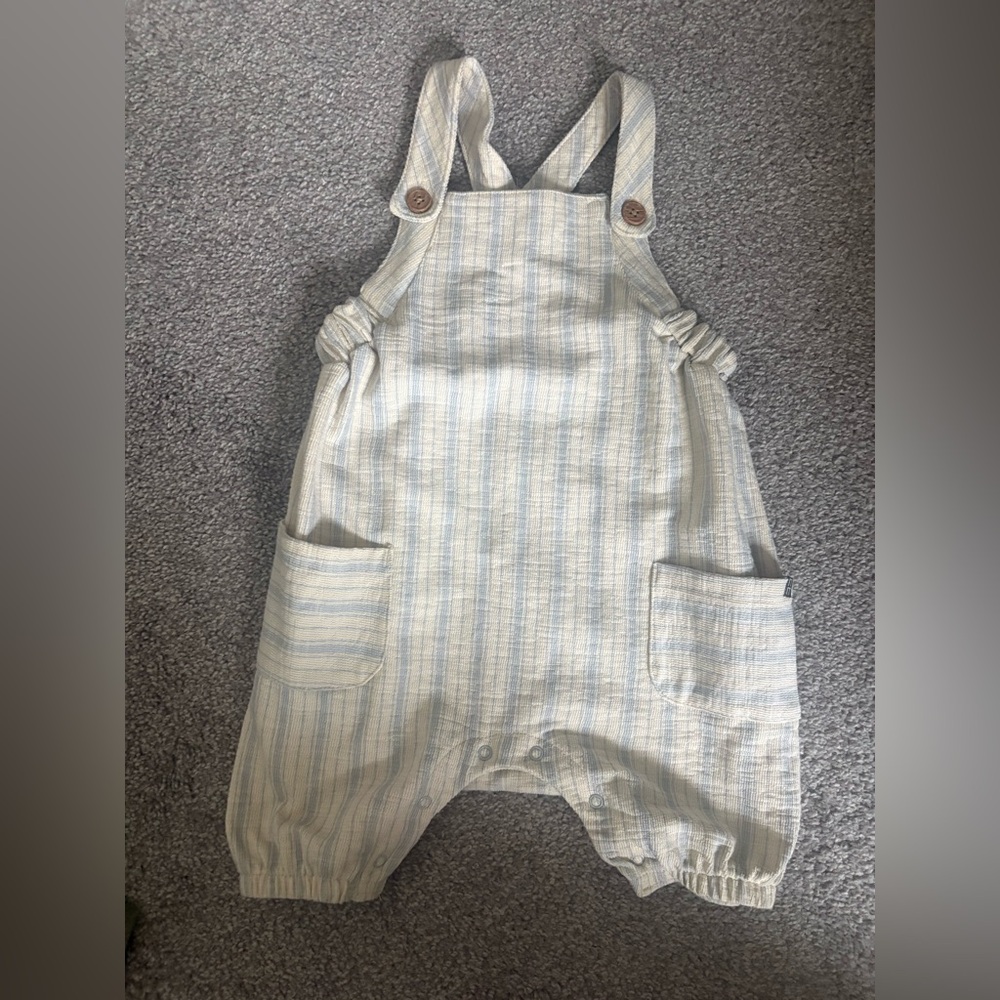 Striped Blue and Cream Baby Overalls with Adjustable Straps